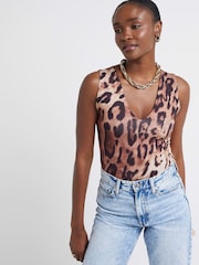 River Island Brown Leopard Print V-Neck Bodies - Image 1 of 4