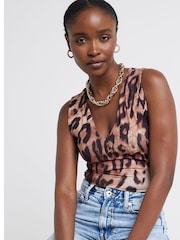 River Island Brown Leopard Print V-Neck Bodies - Image 2 of 4