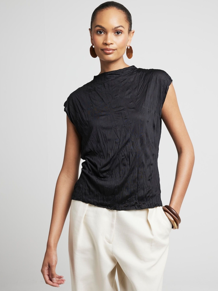 River Island Black Crinkle Textured  Top - Image 1 of 4
