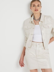 River Island Brown Coated Denim 100% Cotton Mini Skirt - Image 1 of 4