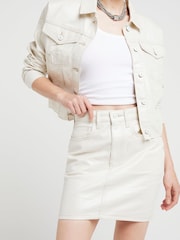 River Island Brown Coated Denim 100% Cotton Mini Skirt - Image 3 of 4