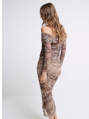 River Island Brown Bardot Mesh Midi Dress - Image 3 of 4
