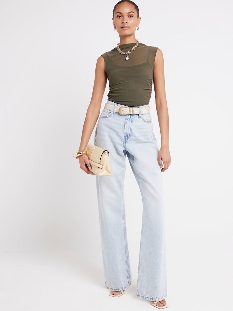 River Island Green High Neck Mesh Top - Image 1 of 7