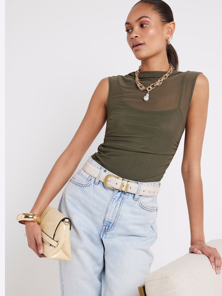 River Island Green High Neck Mesh Top - Image 2 of 7