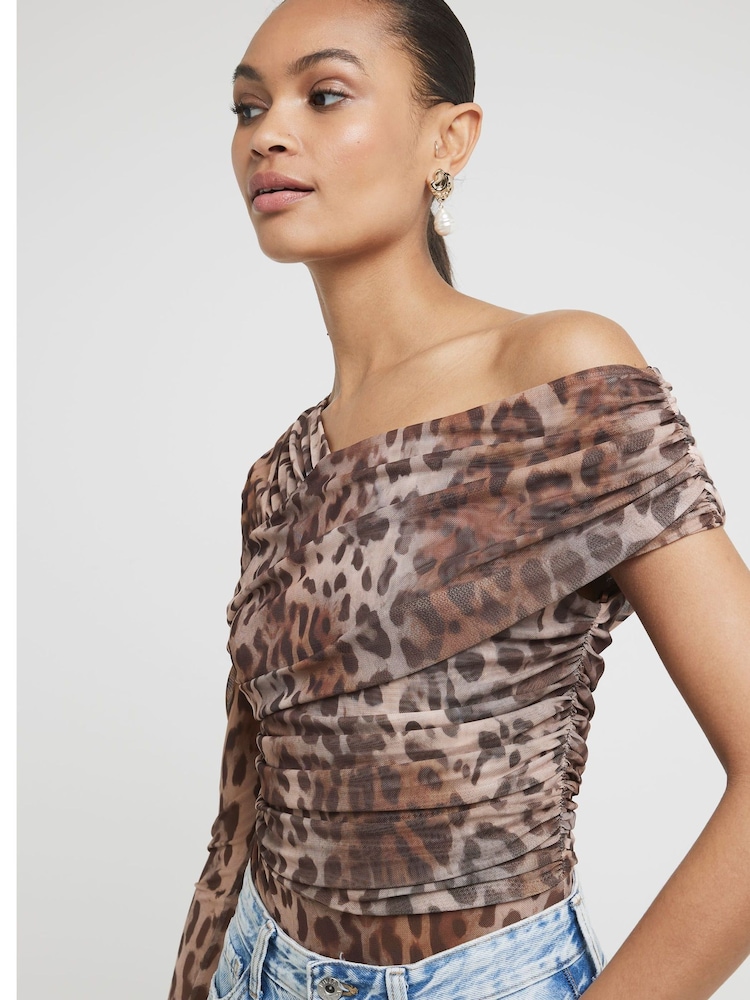 River Island Brown Leopard Print Mesh Asymmetric Bodies - Image 2 of 4