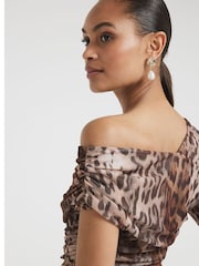 River Island Brown Leopard Print Mesh Asymmetric Bodies - Image 3 of 4