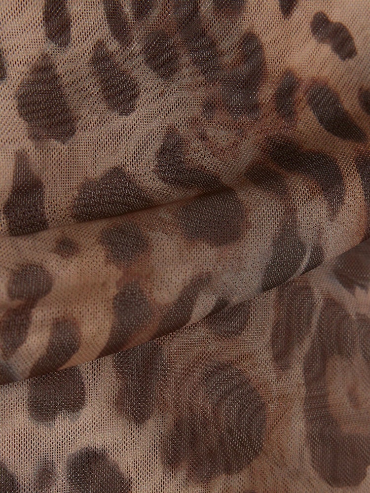 River Island Brown Leopard Print Mesh Asymmetric Bodies - Image 4 of 4