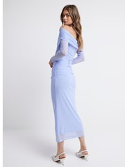 River Island Blue Bardot Mesh Midi Dress - Image 2 of 4