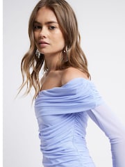 River Island Blue Bardot Mesh Midi Dress - Image 3 of 4
