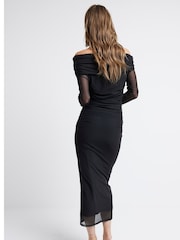 River Island Black Bardot Mesh Midi Dress - Image 2 of 4