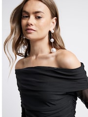 River Island Black Bardot Mesh Midi Dress - Image 3 of 4