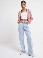 River Island Red Boucle Trophy Cardigan - Image 1 of 4