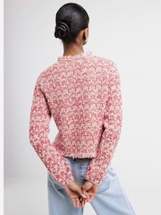 River Island Red Boucle Trophy Cardigan - Image 2 of 4
