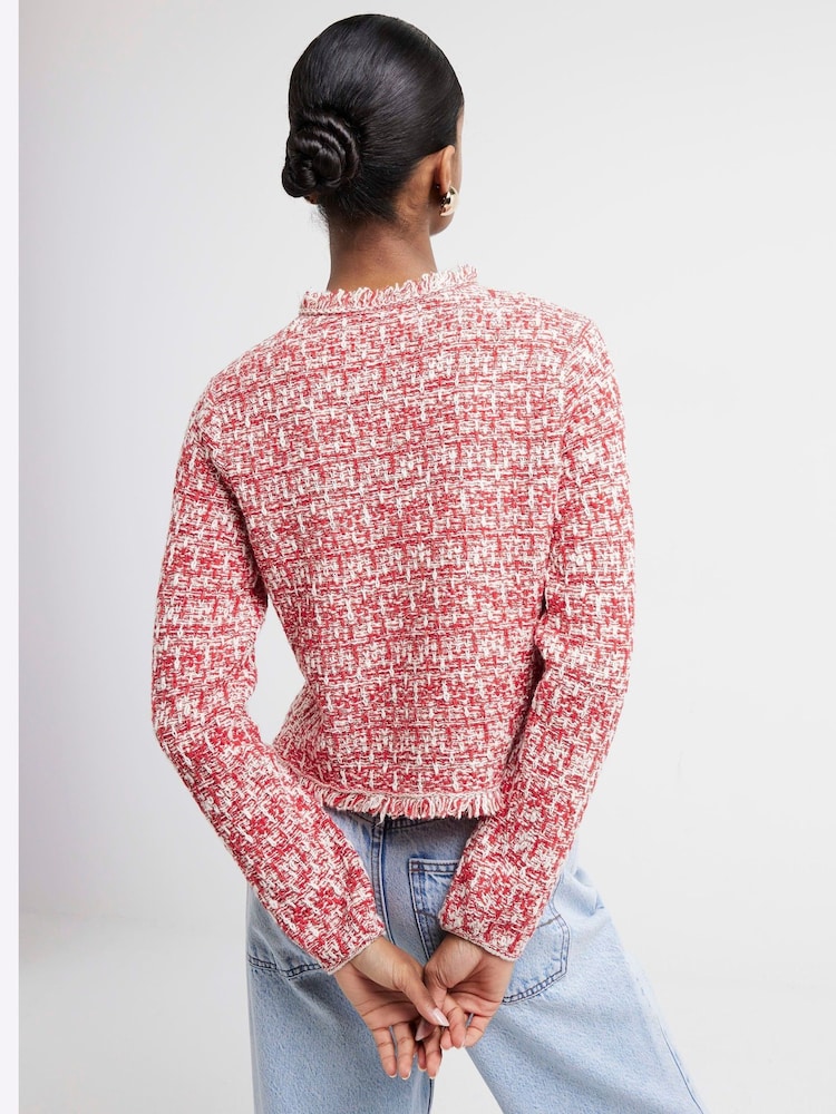 River Island Red Boucle Trophy Cardigan - Image 2 of 4