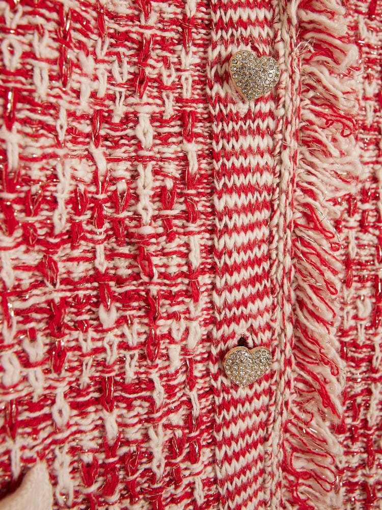 River Island Red Boucle Trophy Cardigan - Image 4 of 4