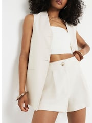 River Island Cream 100% Linen Shorts - Image 3 of 4