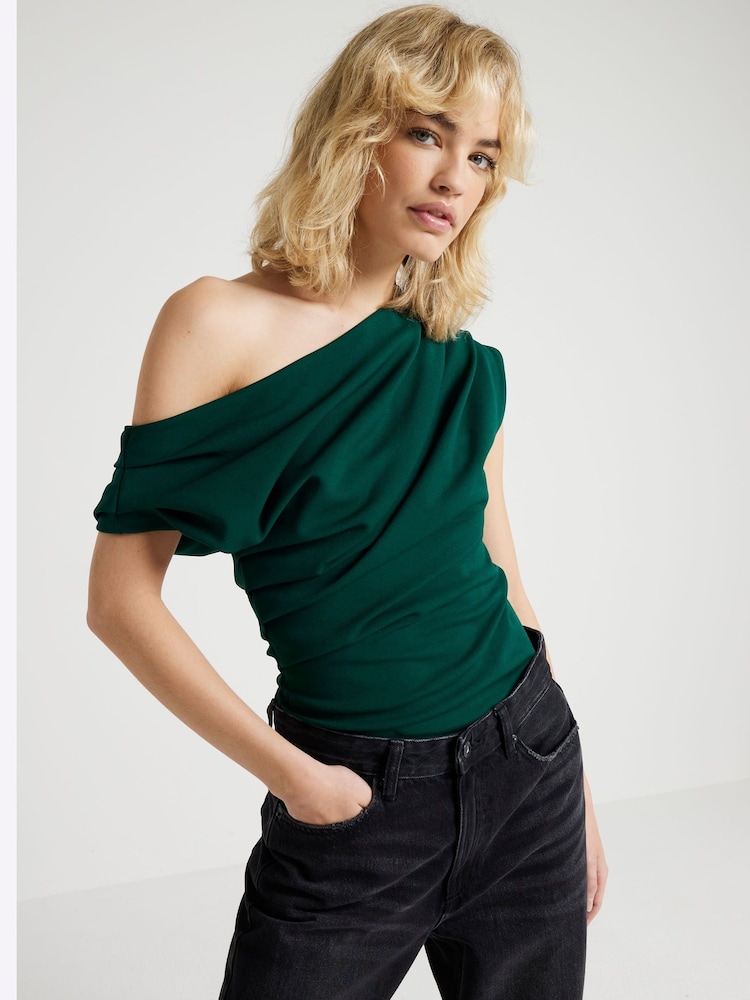 River Island Green Drape Shoulder Top - Image 1 of 4