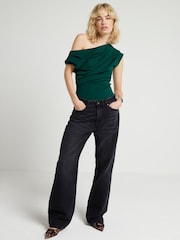 River Island Green Drape Shoulder Top - Image 3 of 4