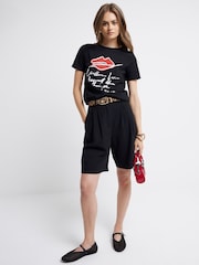 River Island Black 100% Cotton Lip Graphic T-Shirt - Image 1 of 4
