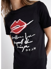 River Island Black 100% Cotton Lip Graphic T-Shirt - Image 3 of 4