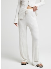 River Island Cream Textured Wide Leg Trousers - Image 2 of 4