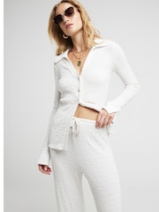 River Island Cream Textured Wide Leg Trousers - Image 3 of 4