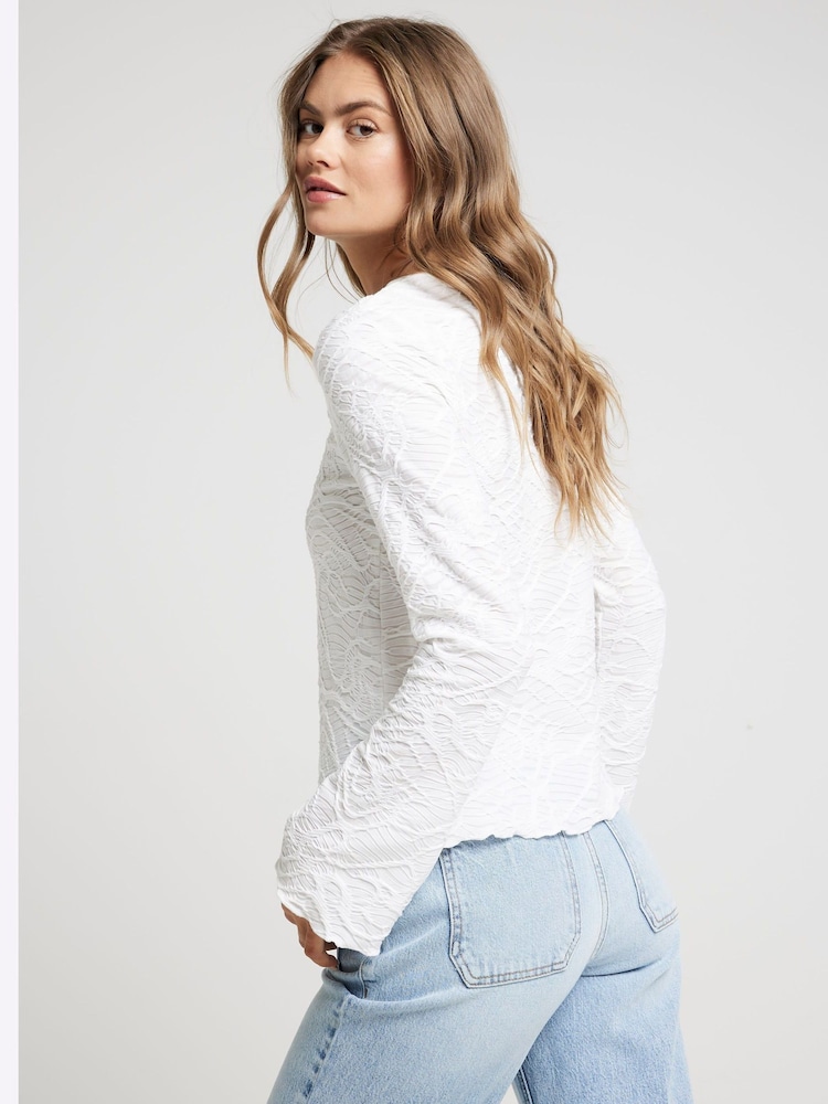 River Island Cream Textured Scoop Neck Top - Image 2 of 4