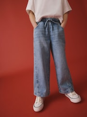 Mid Blue Denim 100% Cotton Pullon Wide Leg Jeans (3-16yrs) - Image 1 of 3