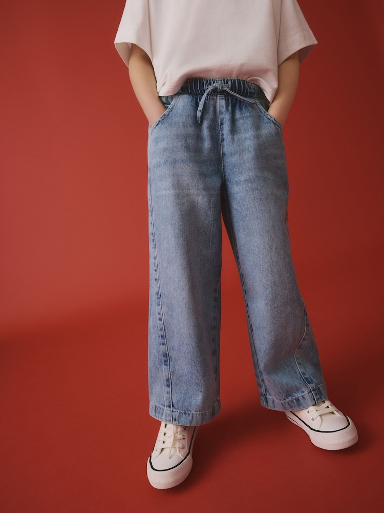Mid Blue Denim 100% Cotton Pullon Wide Leg Jeans (3-16yrs) - Image 1 of 3