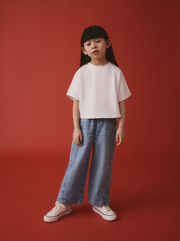 Mid Blue Denim 100% Cotton Pullon Wide Leg Jeans (3-16yrs) - Image 2 of 3