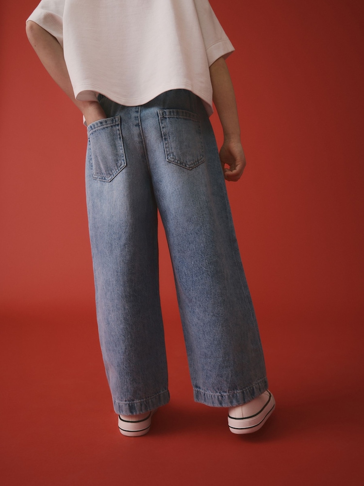 Mid Blue Denim 100% Cotton Pullon Wide Leg Jeans (3-16yrs) - Image 3 of 3