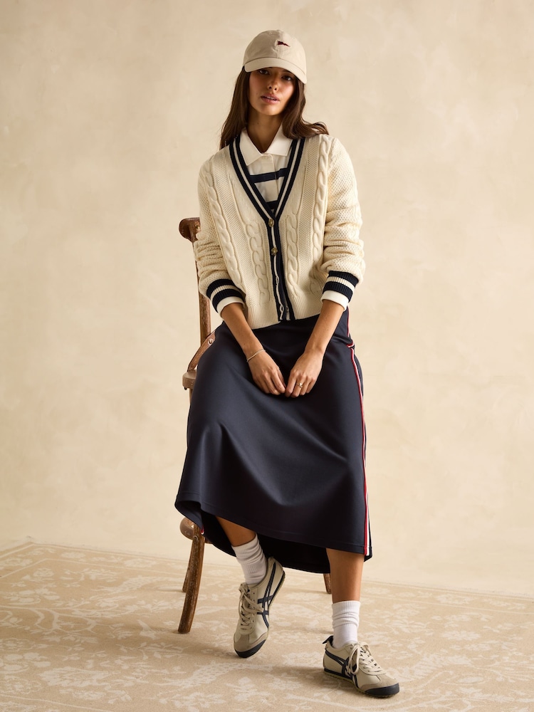 Joules Centre Court Cream Cotton Cable Knit Cardigan - Image 3 of 8