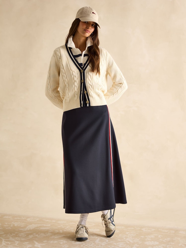 Joules Centre Court Cream Cotton Cable Knit Cardigan - Image 5 of 8