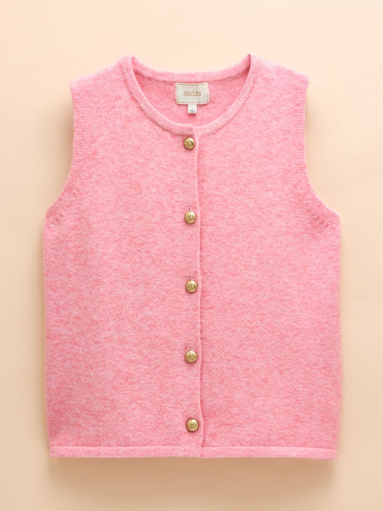 Joules Holly Pink Button Through Knitted Vest - Image 7 of 7