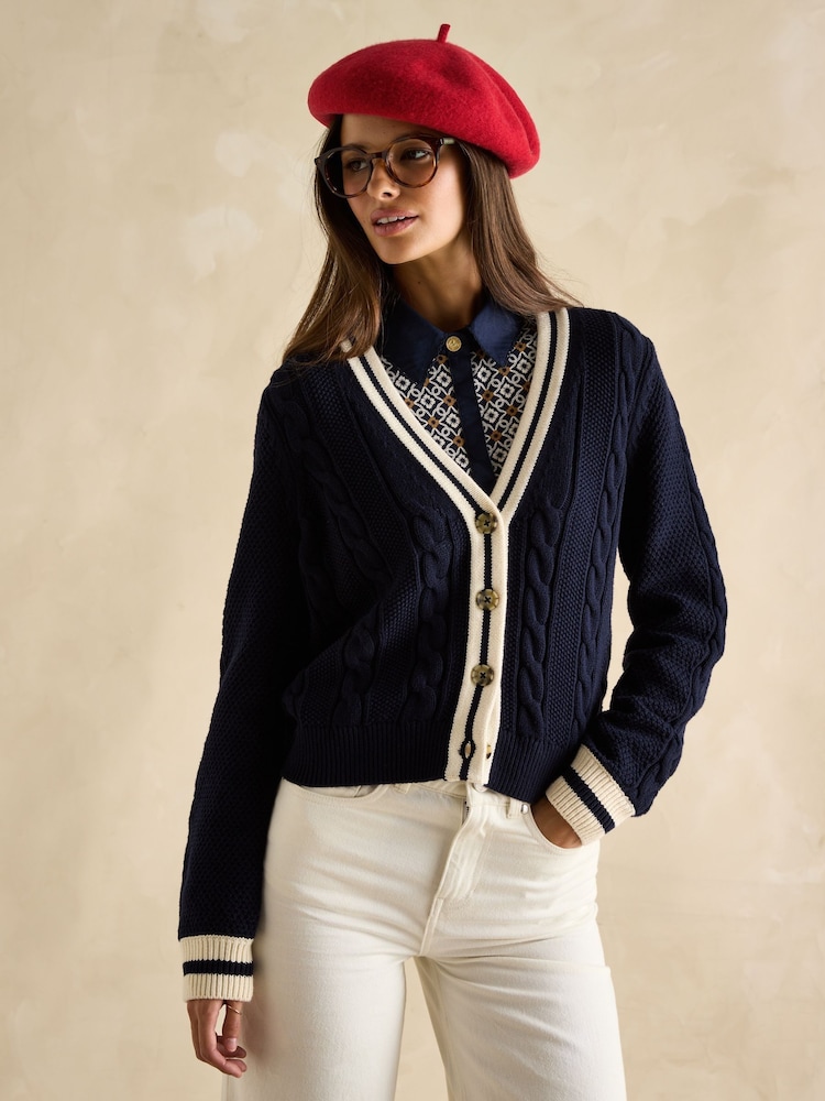 Joules Centre Court Cotton Cable Knit Cardigan - Imagen 1 de 7 Joules Centre Court Cotton Cable Knit Cardigan - Imagen 1 de 7