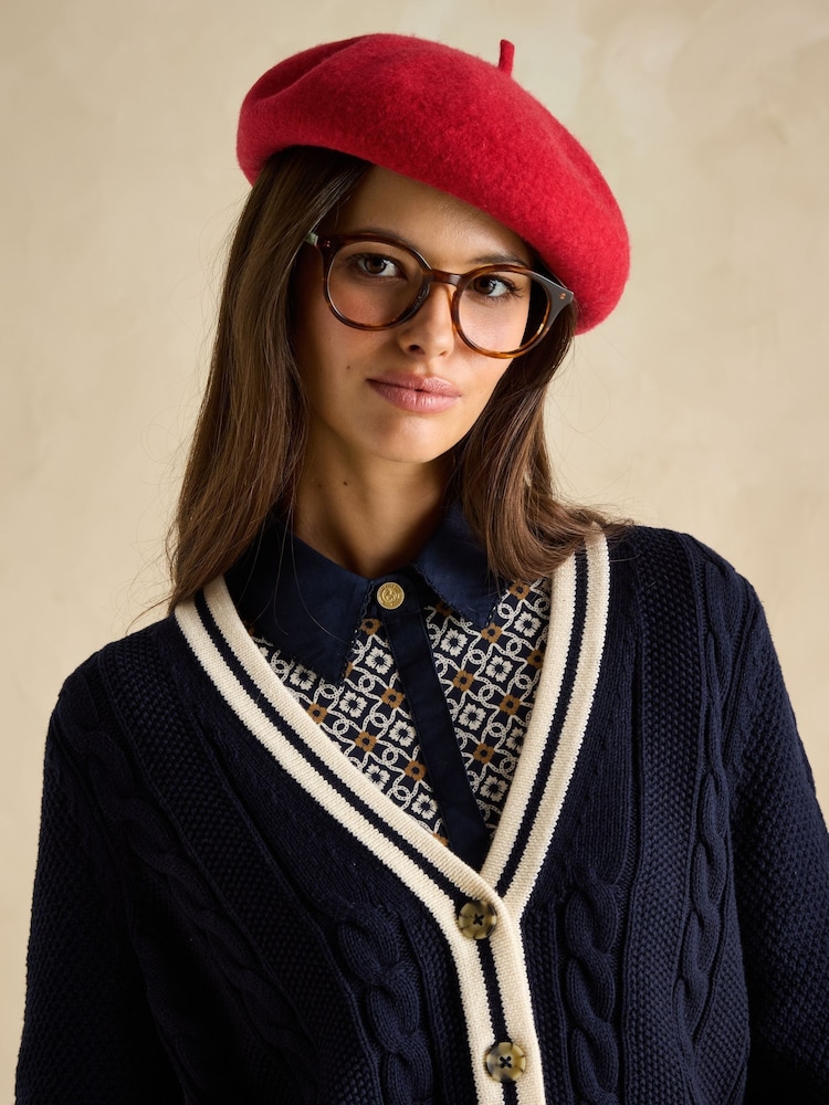 Joules Centre Court Navy Blue Cotton Cable Knit Cardigan - Image 4 of 7