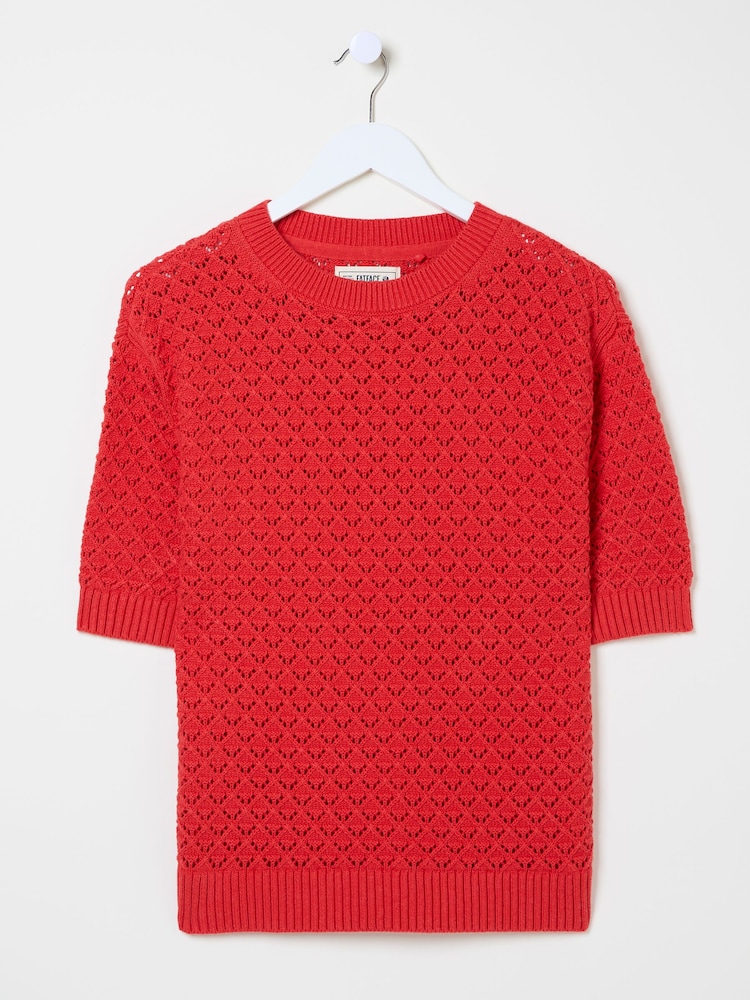 FatFace Maysie Red Knitted T-Shirt - Image 6 of 6