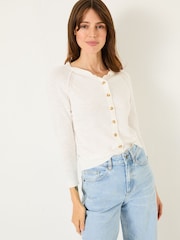 FatFace Rose White Crew Neck Cardigan - Image 1 of 10