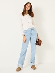 FatFace Rose White Crew Neck Cardigan - Image 3 of 10