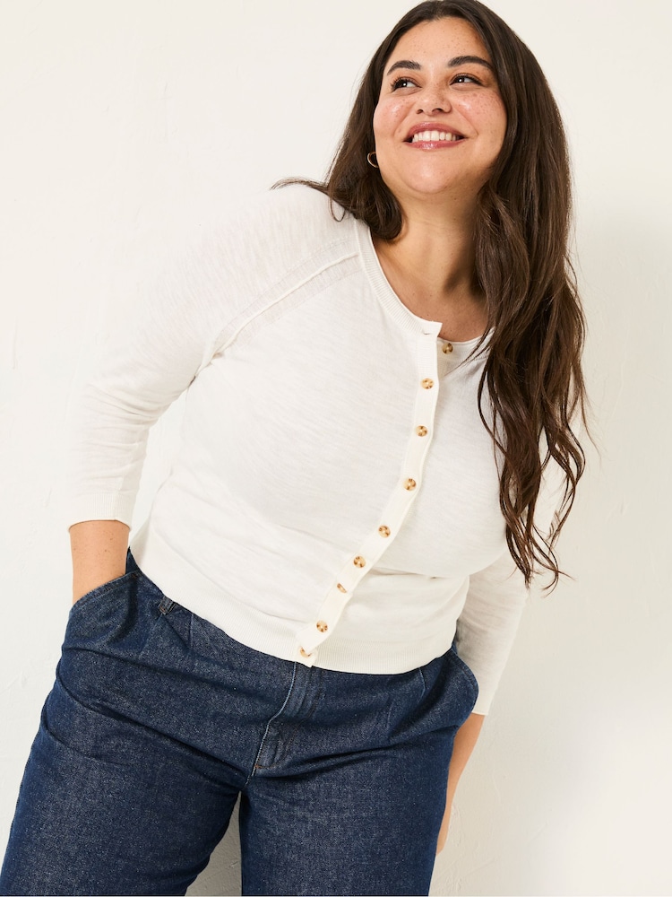 FatFace Rose White Crew Neck Cardigan - Image 6 of 10