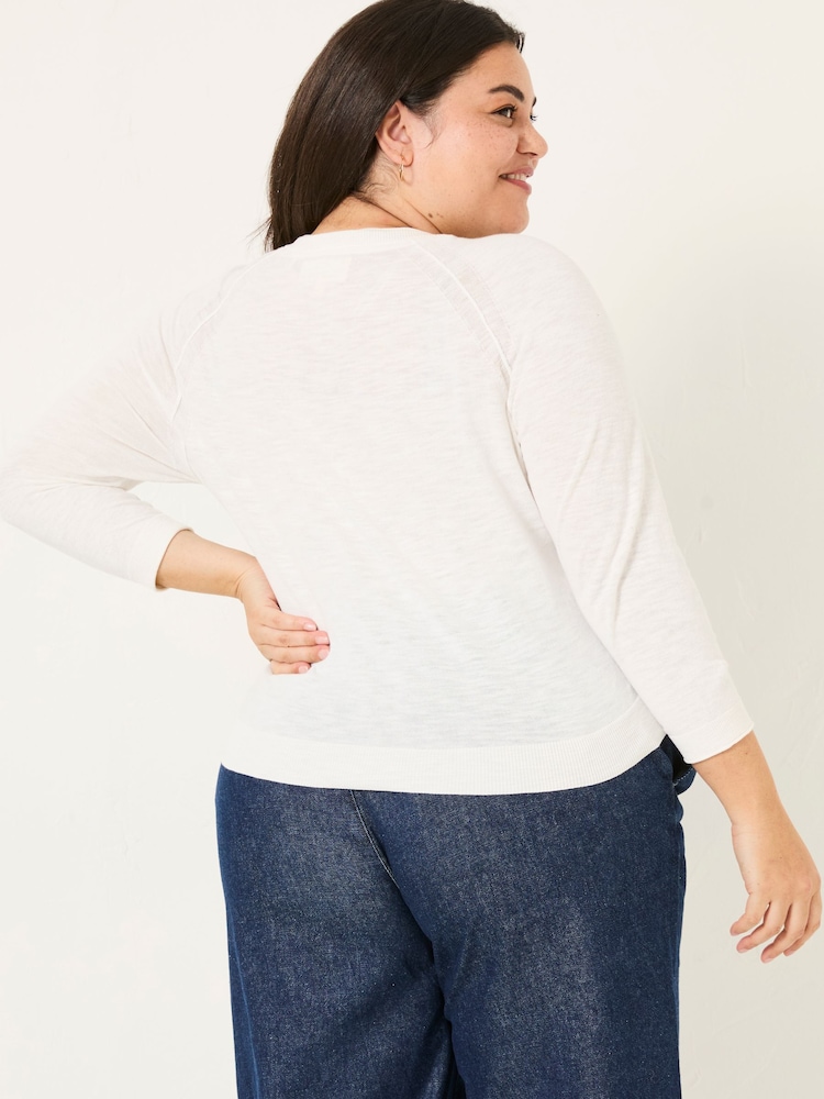 FatFace Rose White Crew Neck Cardigan - Image 7 of 10