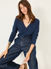 FatFace Lucia Navy V-Neck Knitted Cardigan - Image 1 of 9