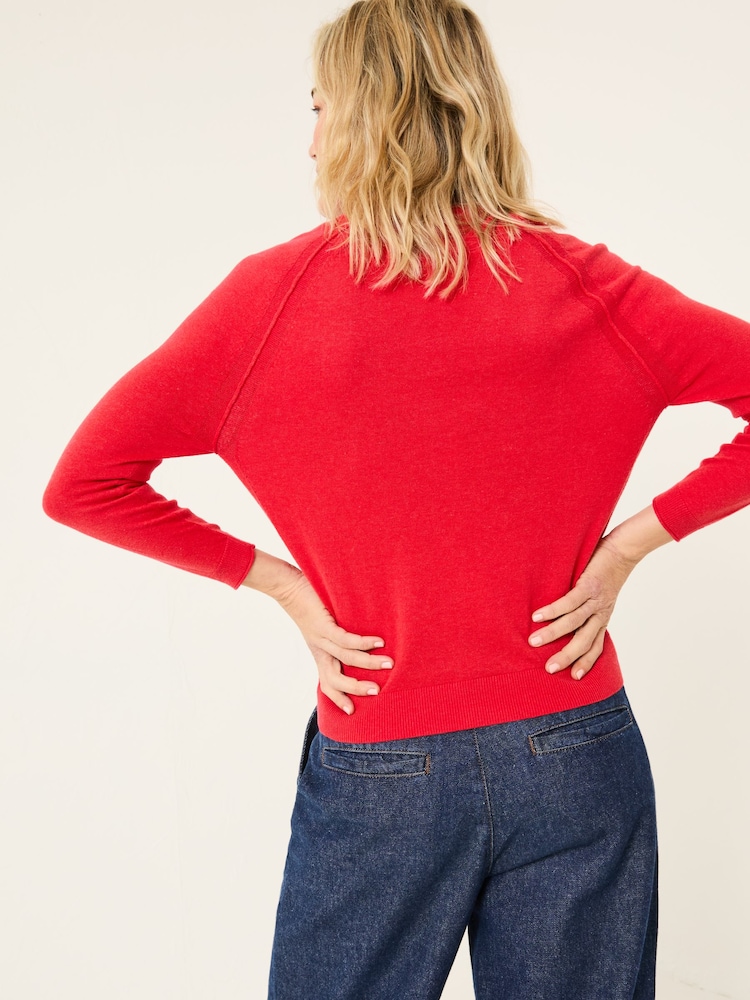 FatFace Rose Red Crew Neck Cardigan - Image 2 of 5