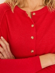 FatFace Rose Red Crew Neck Cardigan - Image 4 of 5