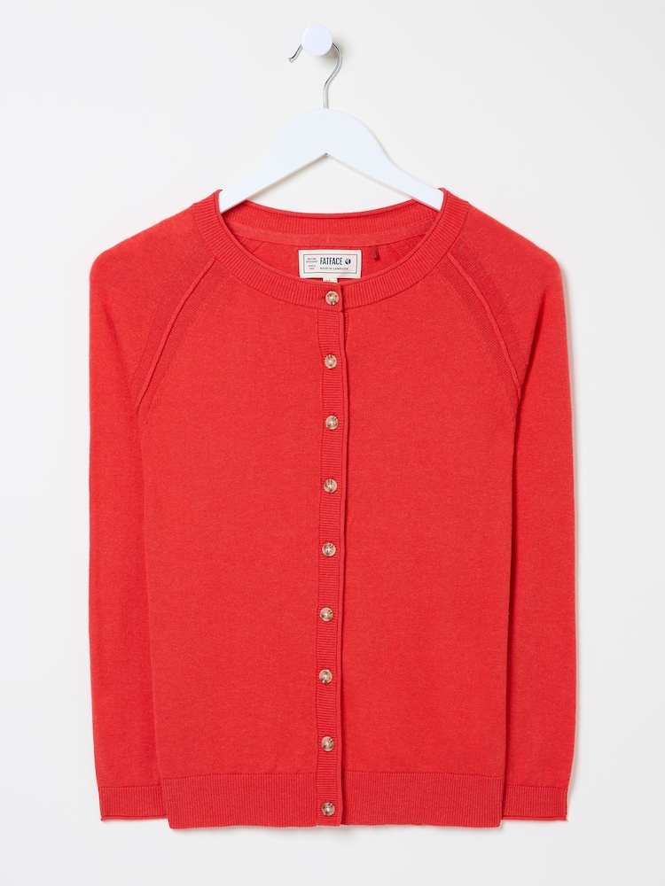 FatFace Rose Red Crew Neck Cardigan - Image 5 of 5