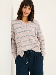 FatFace Pink Uma Knitted Textured Hoodie - Image 1 of 5