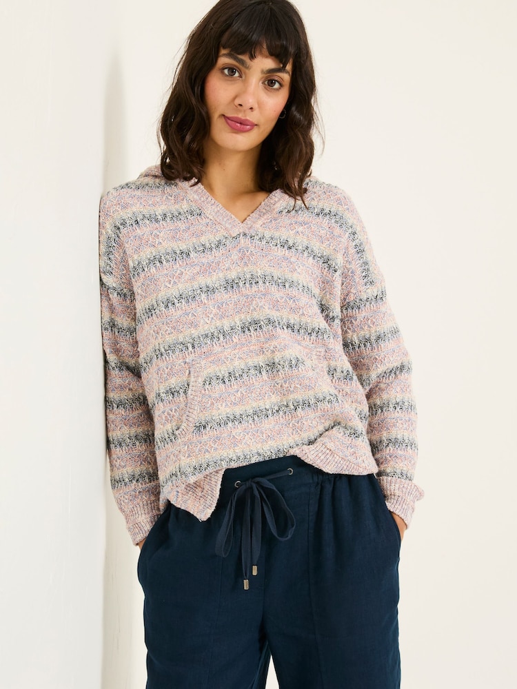 FatFace Pink Uma Knitted Textured Hoodie - Image 1 of 5