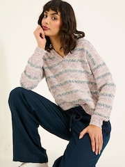 FatFace Pink Uma Knitted Textured Hoodie - Image 3 of 5