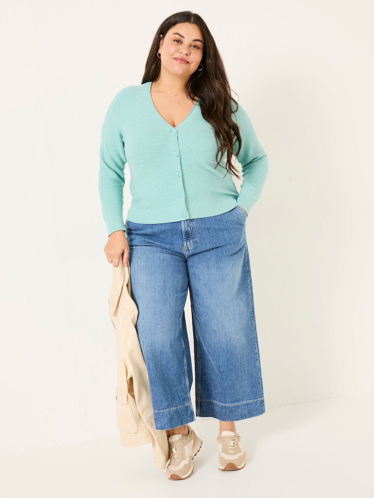 FatFace Lucia Light Teal V-Neck Knitted Cardigan - Image 1 of 11