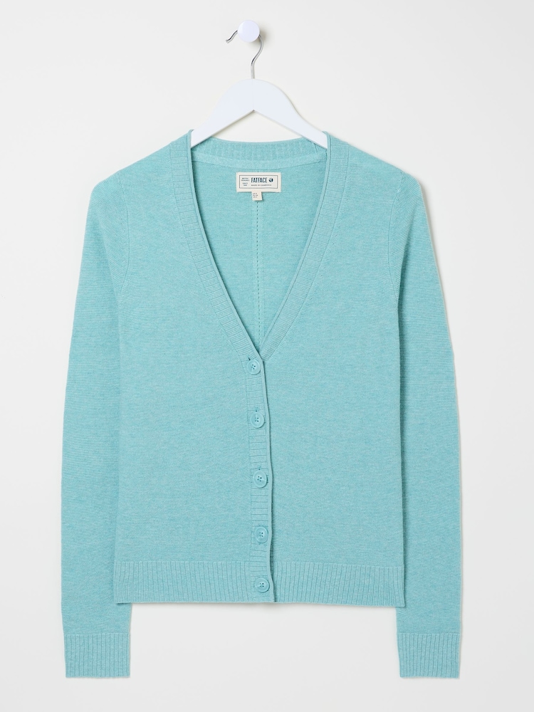 FatFace Lucia Light Teal V-Neck Knitted Cardigan - Image 11 of 11